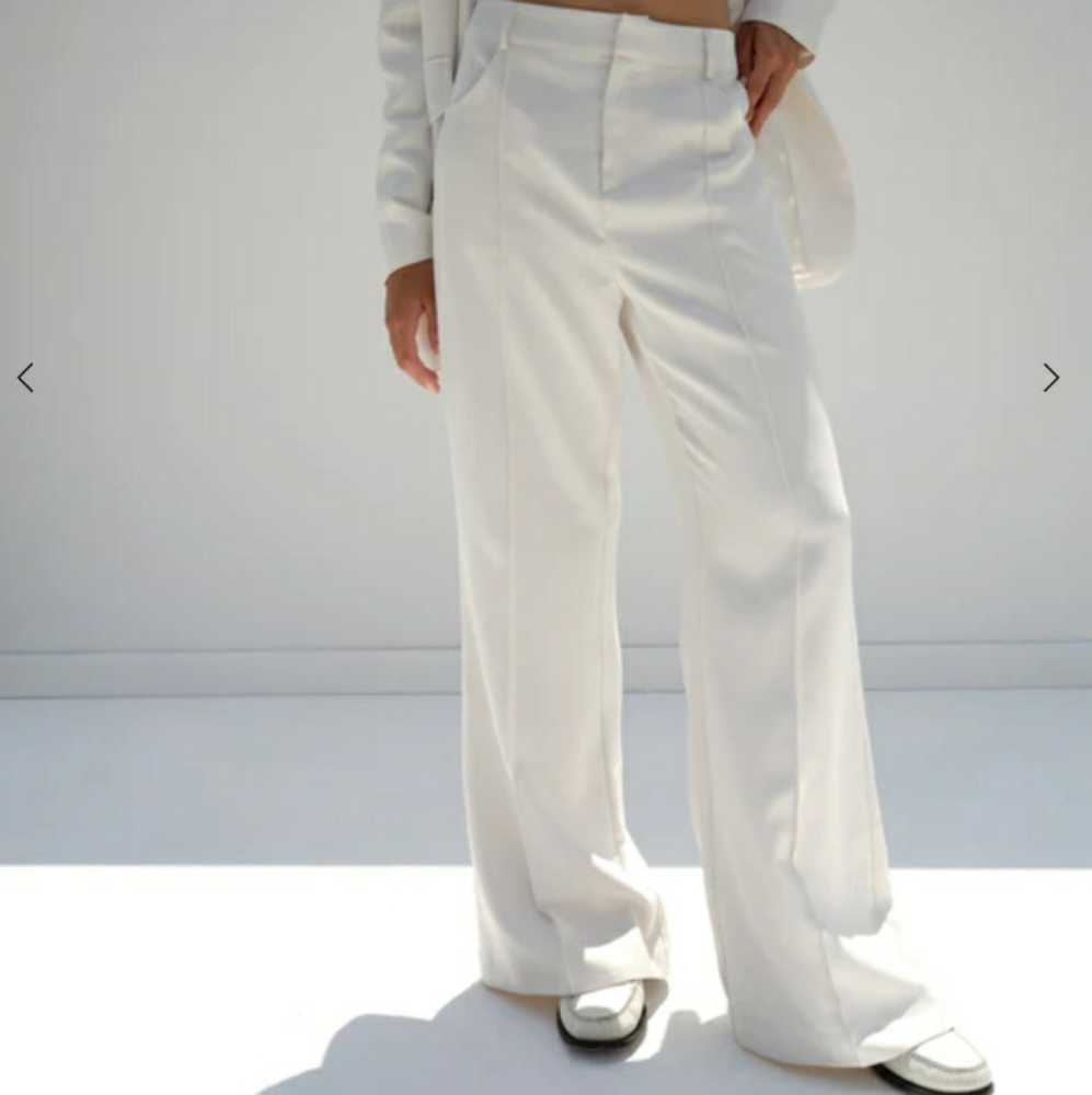FOR LOVE & LEMONS Shannon Pants Camel Wide Leg Front Seam Knit Trousers Sz S - Picture 3 of 13